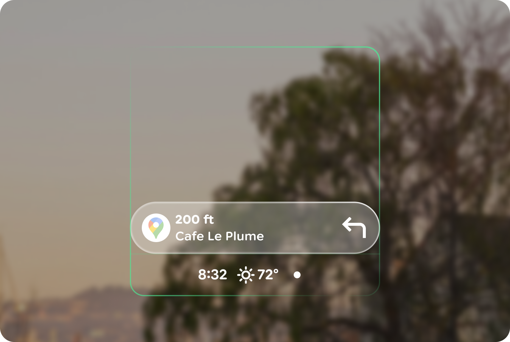 A tela inicial nos óculos.
