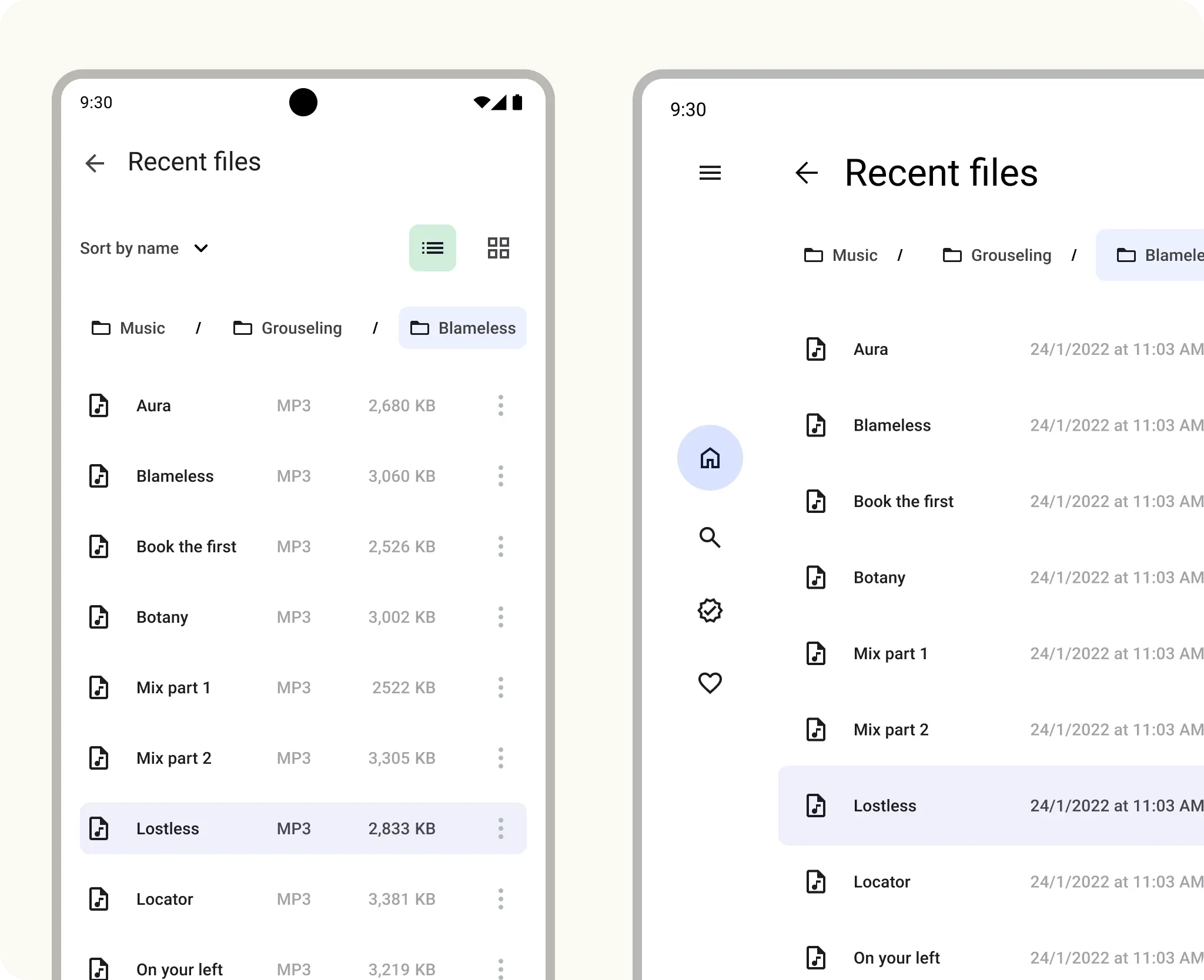 Pantalla de la app de productividad en tamaños de dispositivos móviles y tablets.