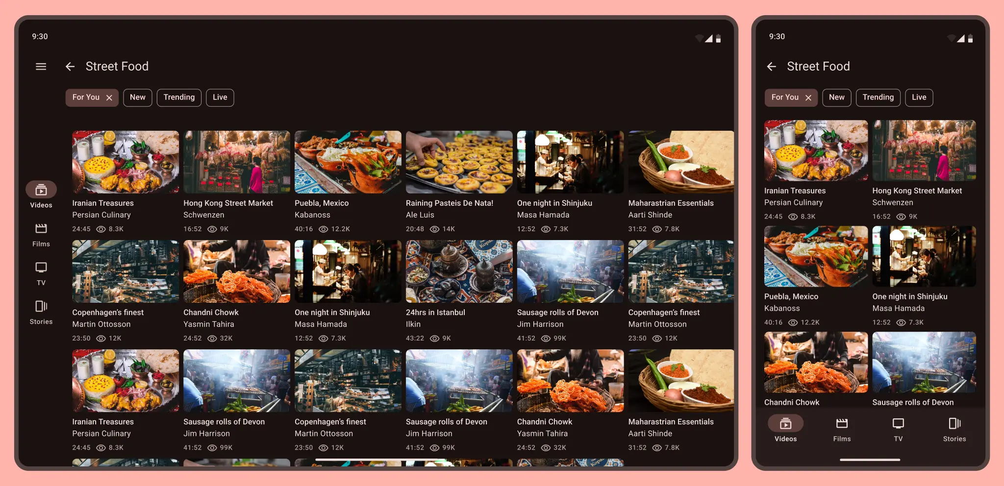 फ़ोन पर वीडियो की छोटी ग्रिड, टैबलेट पर छोटी और बहुत ज़्यादा हो जाती है