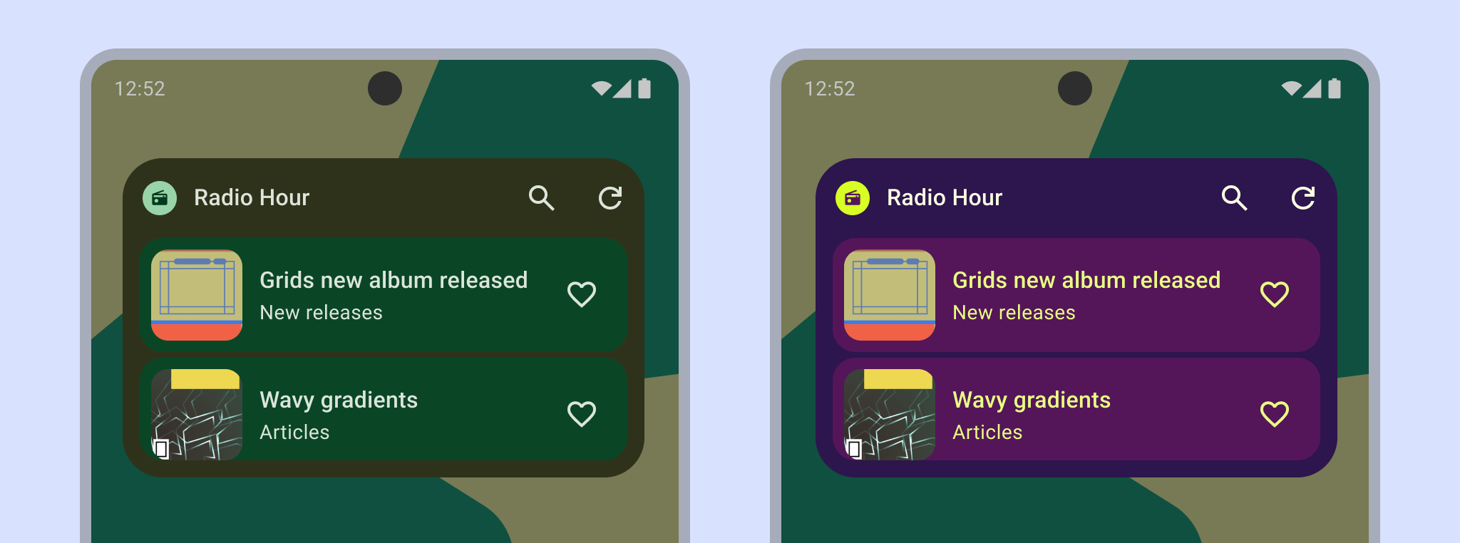 Widgets que muestran temas dinámicos