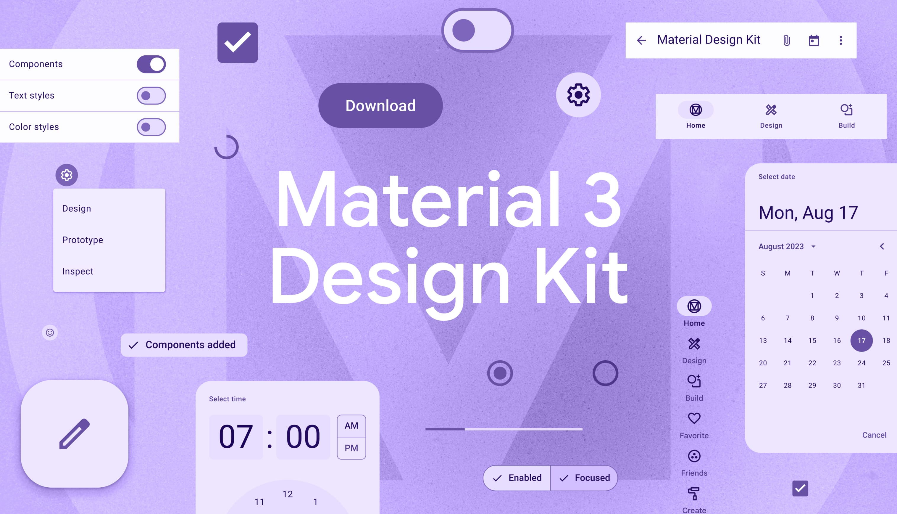 Kolase elemen dari Kit Desain
Material 3