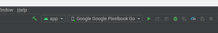 Android Studio のデバイス メニューに Chromebook が表示される。