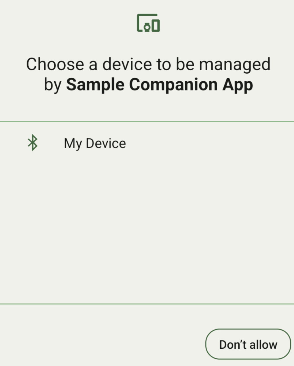 La pantalla de vinculación de dispositivos complementarios, limitada a una única opción de vinculación