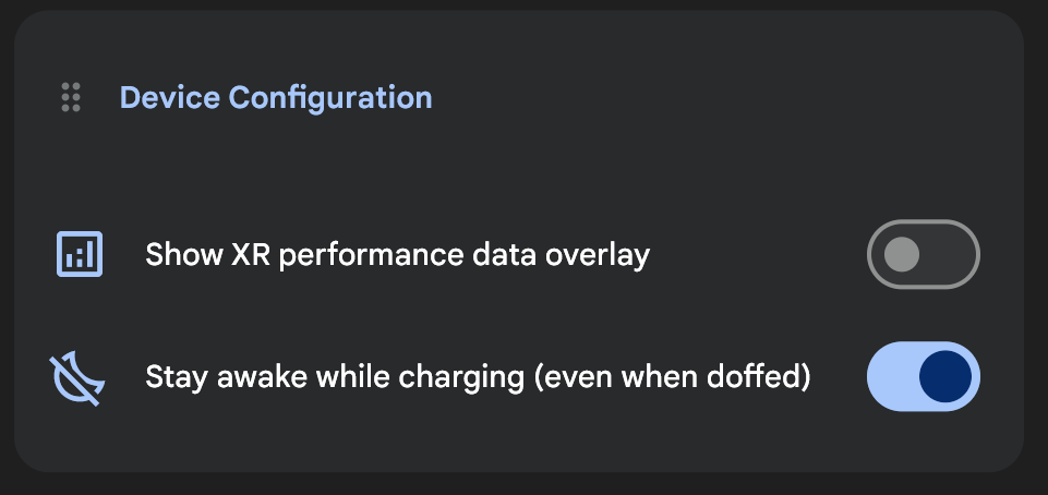 O card "Configurador do dispositivo" no Android XR Engine Hub