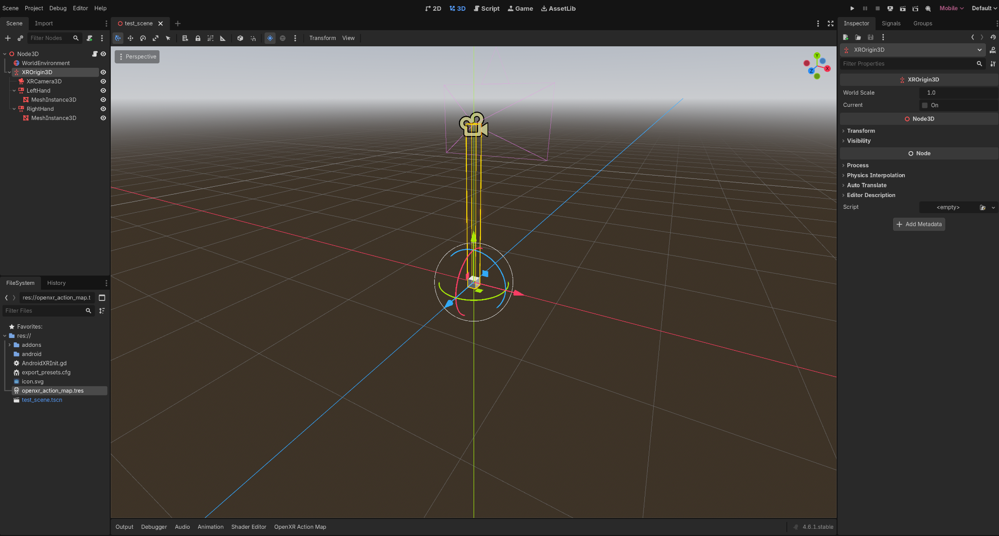 Construct your internal XR scene in your new Godot project
