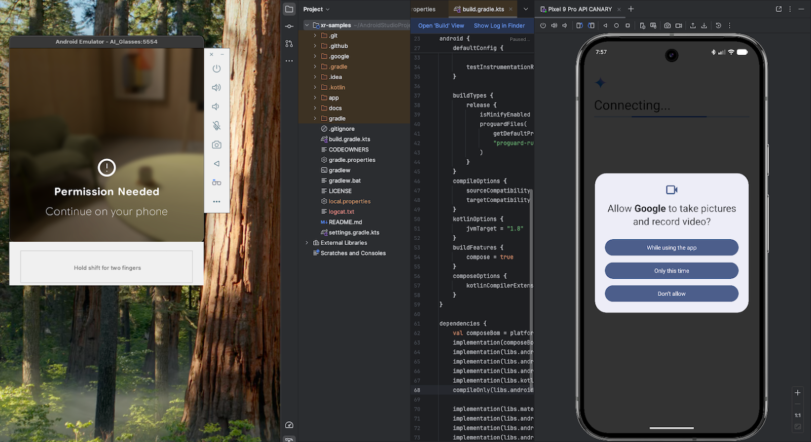 Acepta todos los permisos necesarios para usar Gemini Live en el emulador de lentes.