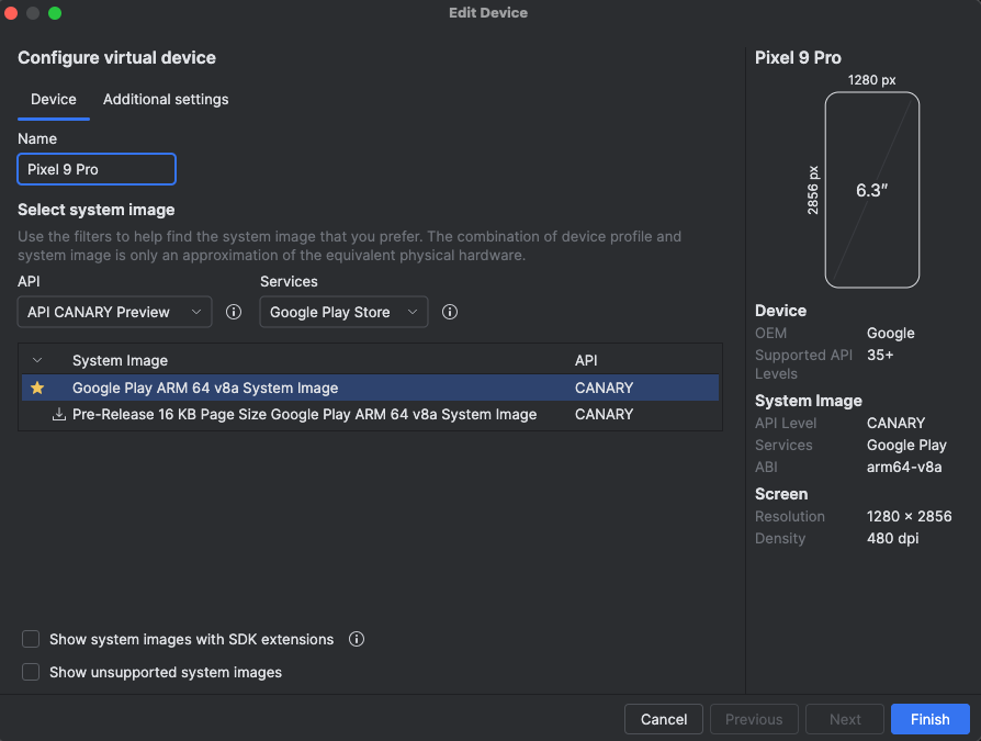 Telefon ana makine cihazı için AVD sistem görüntüsü yapılandırması.