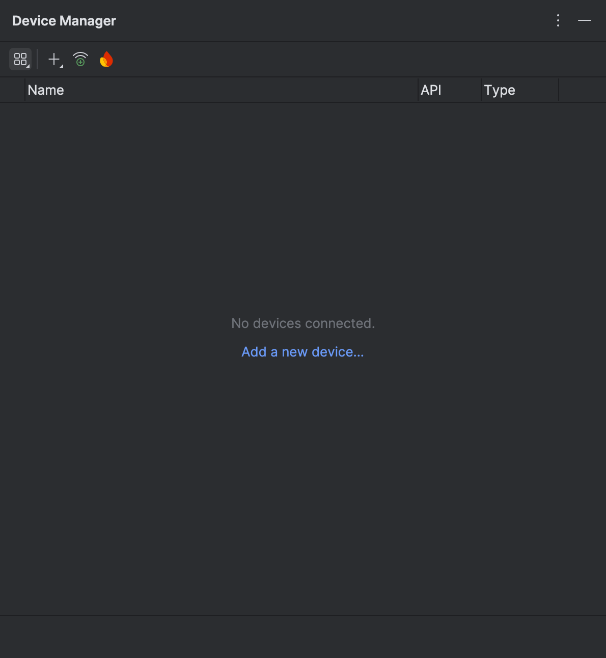 Bildschirm des Gerätemanagers in Android Studio