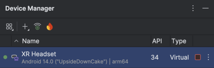 Ekran Menedżera urządzeń w Android Studio