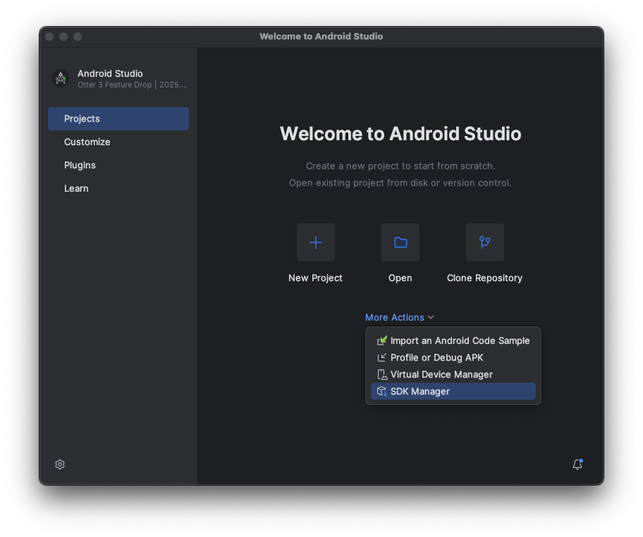Экран приветствия Android Studio