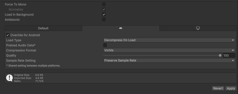 Configurações do Unity para otimizar a performance de áudio