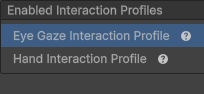 Paramètres Unity pour les profils d&#39;interaction activés
