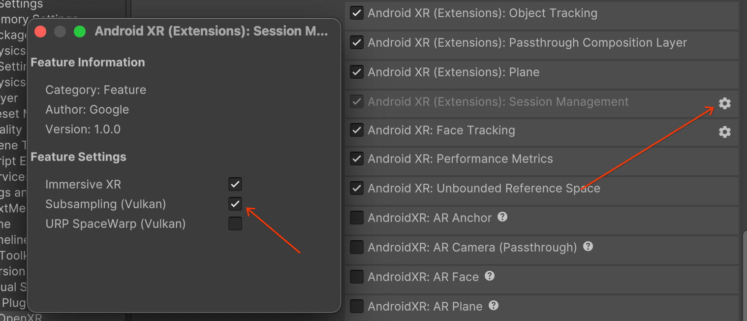 Configurações do Unity para subamostragem do Vulkan