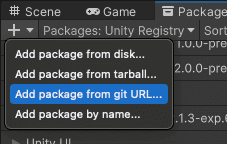 Example of the Add package from git URL button in the UI