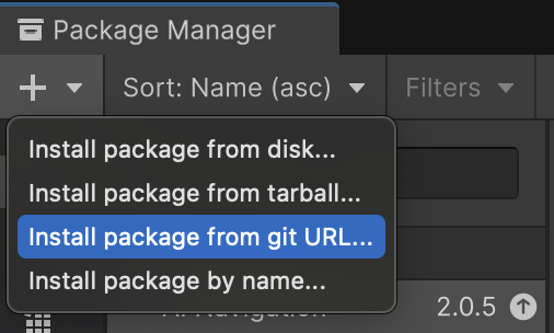 ตัวอย่างปุ่มติดตั้งแพ็กเกจจาก URL ของ Git ใน UI