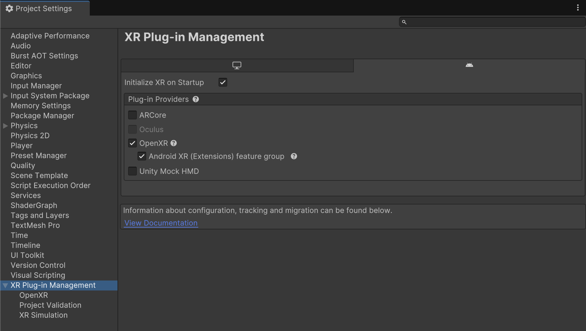 Exemplo das configurações dos provedores de plug-ins