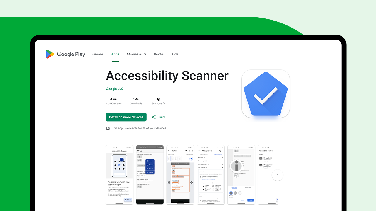 รายการเครื่องตรวจการเข้าถึงของ Google ใน Play Store