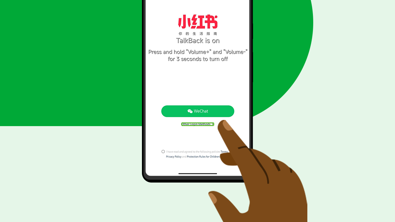 Ví dụ về tính năng hỗ trợ TalkBack trong ứng dụng Xiaohongshu