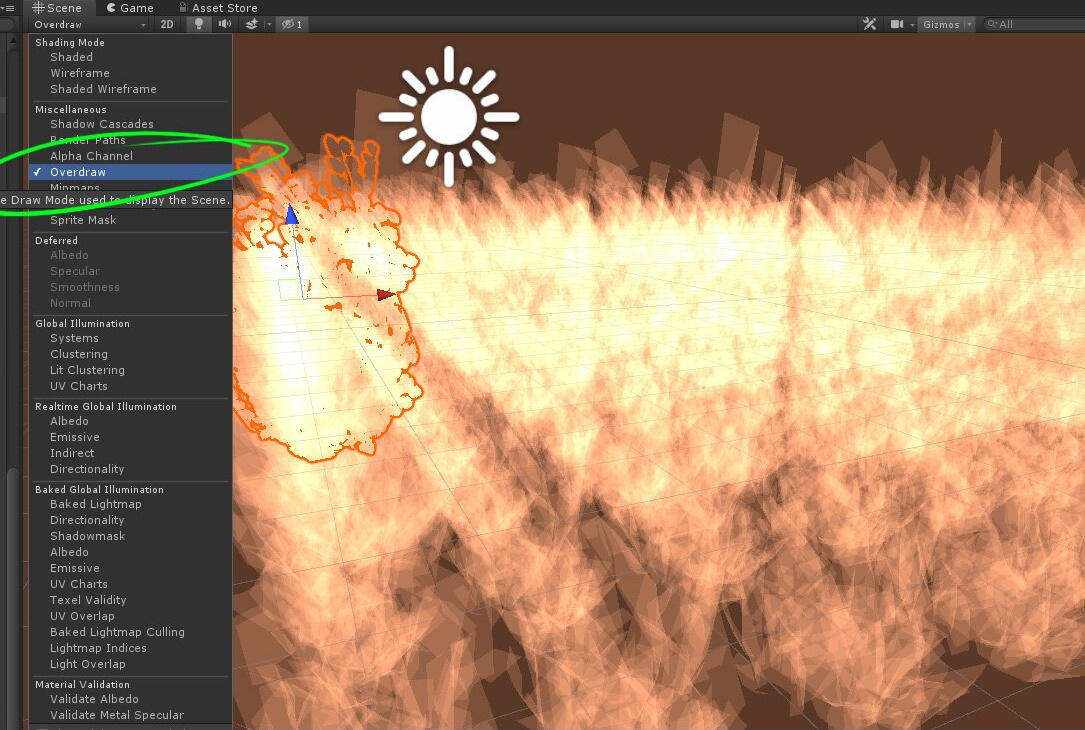 דוגמה לכלי להמחשת ציור יתר בעורך Unity