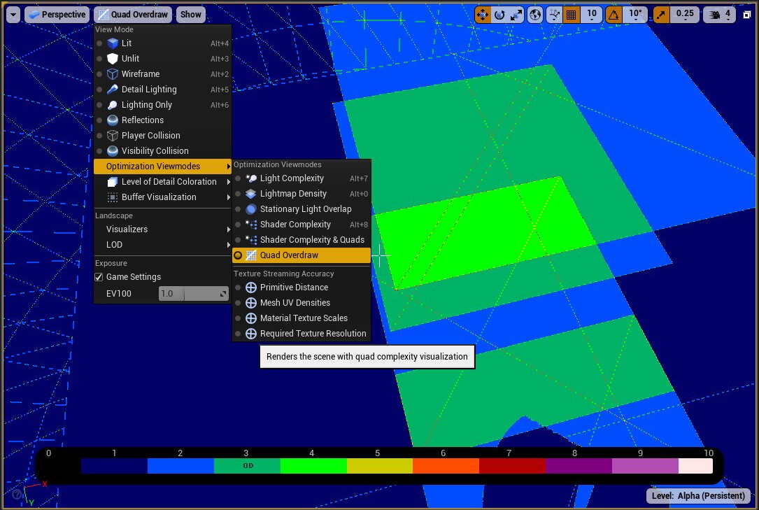 Ein Beispiel für das Tool „Overdraw“ im Unreal-Editor