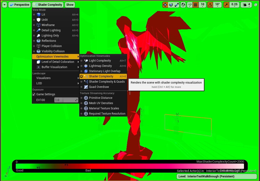 מצב התצוגה Shader Complexity בכלי Unreal Editor