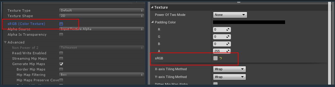 Paramètres de texture sRVB dans Unity et Unreal Engine 4