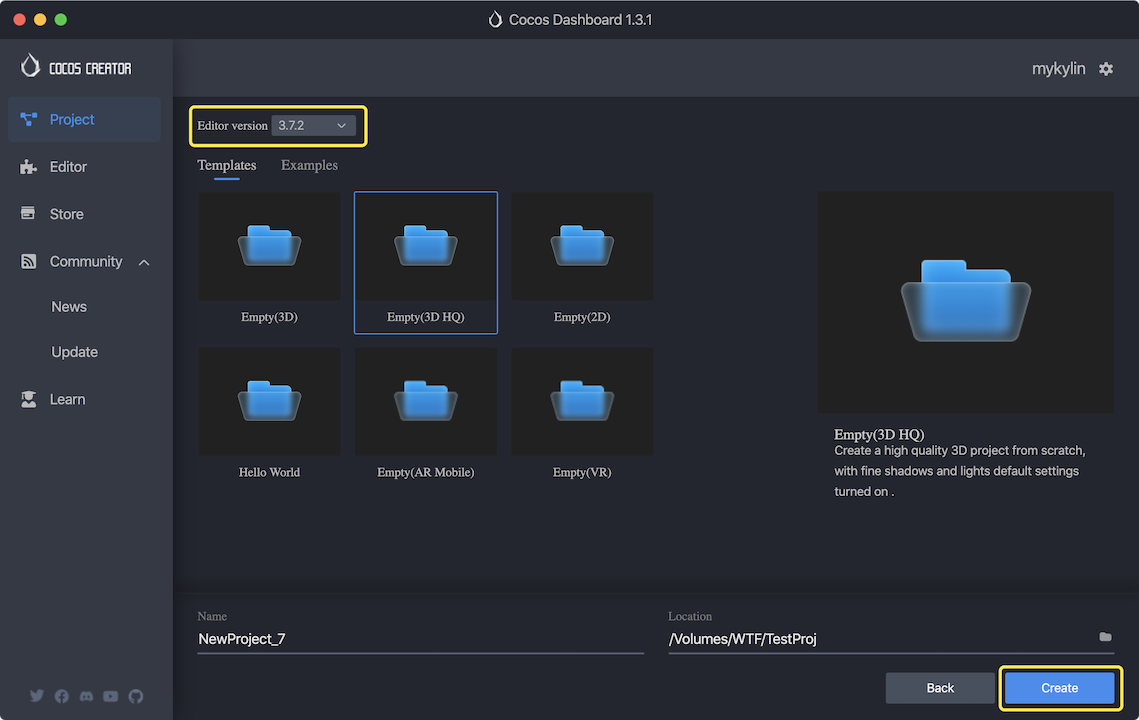 Tạo dự án trên Cocos Creator Dashboard