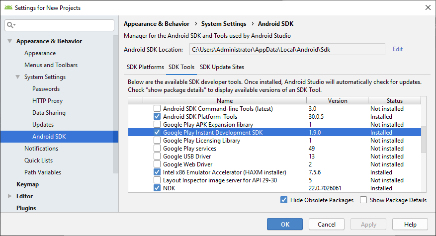 descarga del SDK de Google Play Instant