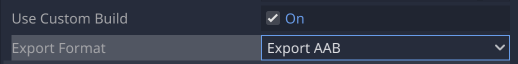 Options "Format d'exportation" et "Utiliser un build personnalisé"