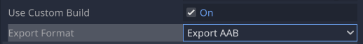 Export Format 및 Use Custom Build 옵션