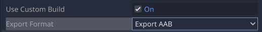 [Export Format] オプションと [Use Custom Build] オプション