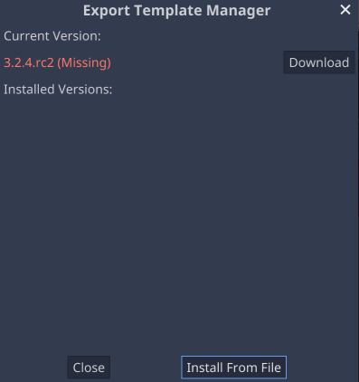 Export Template Manager (Trình quản lý xuất mẫu) của Godot