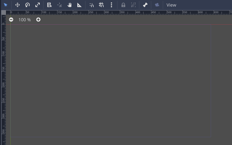 Il rettangolo con la risoluzione di base nella vista 2D dell'editor Godot