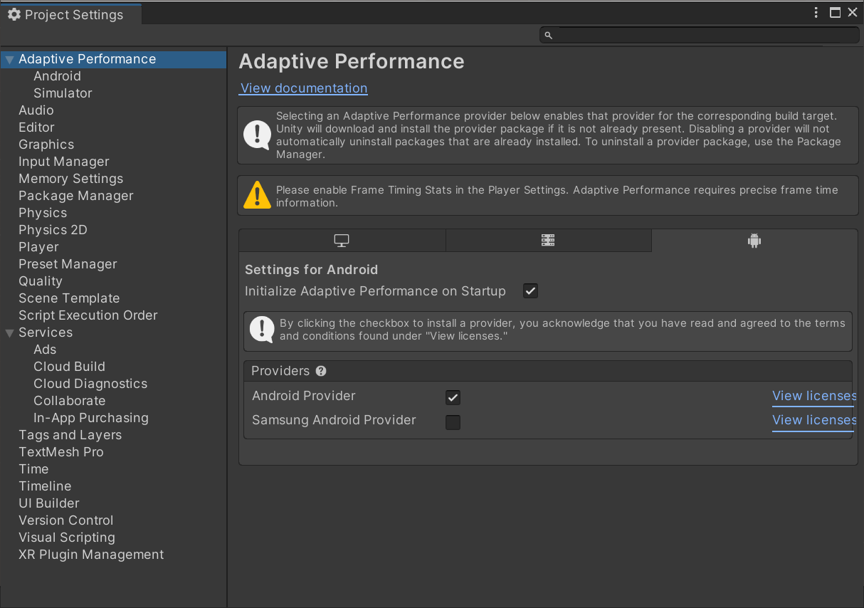 Adaptive Performance ו-Android Provider.