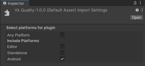 Figura 2. As configurações de importação da plataforma de plug-in VkQuality.