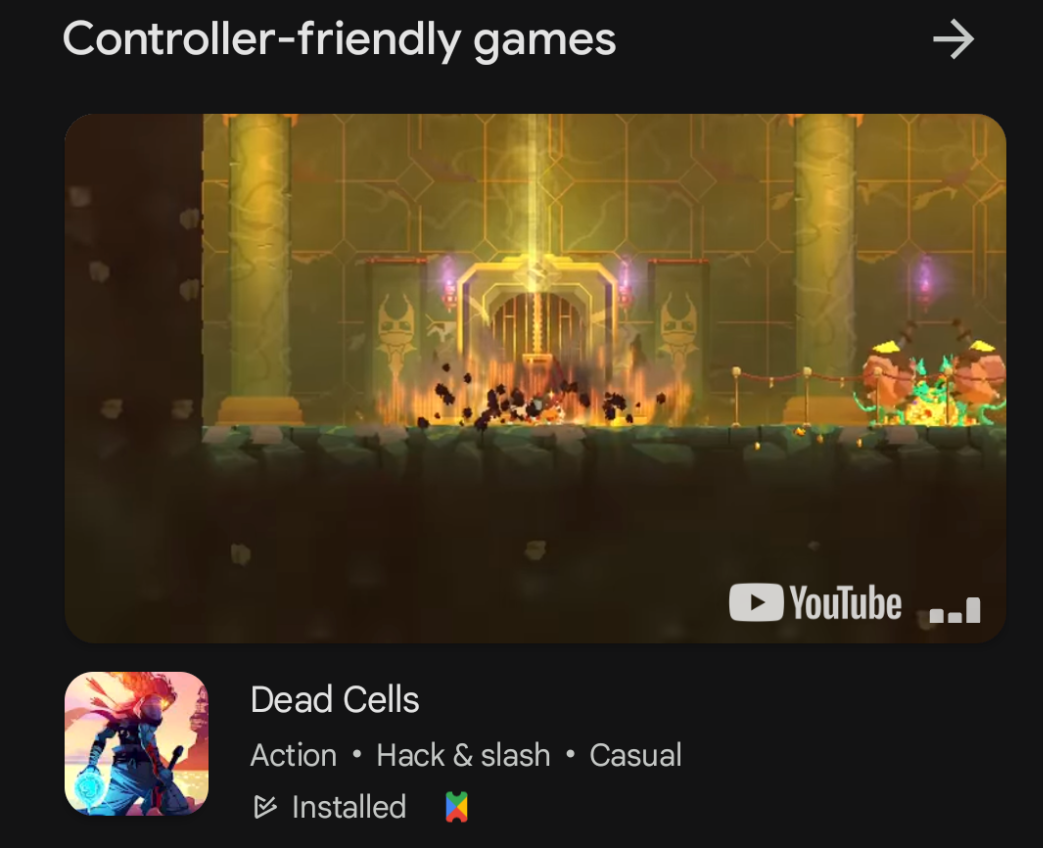 Google Play Pass ha una sezione compatibile con i controller selezionata manualmente.
