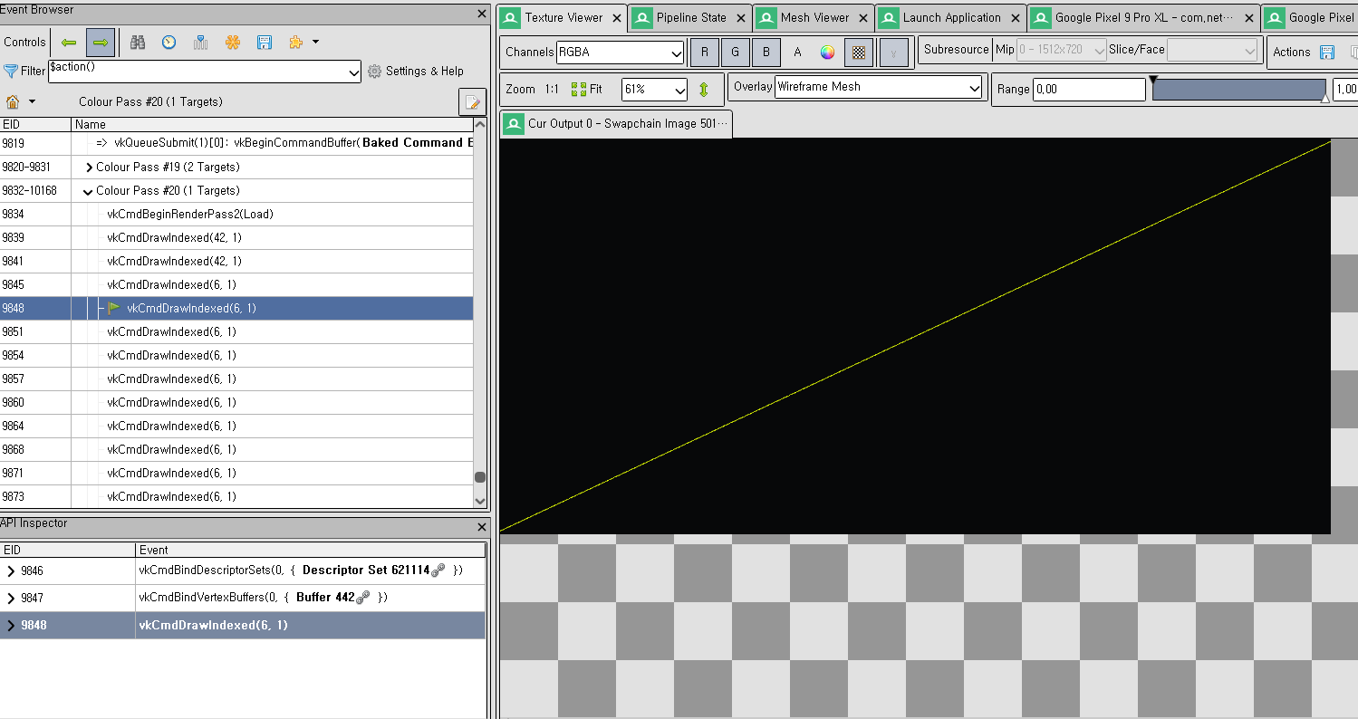 مرورگر رویداد RenderDoc و نمایشگر بافت، یک گذر رندر overdraw غیرضروری را شناسایی میکنند.