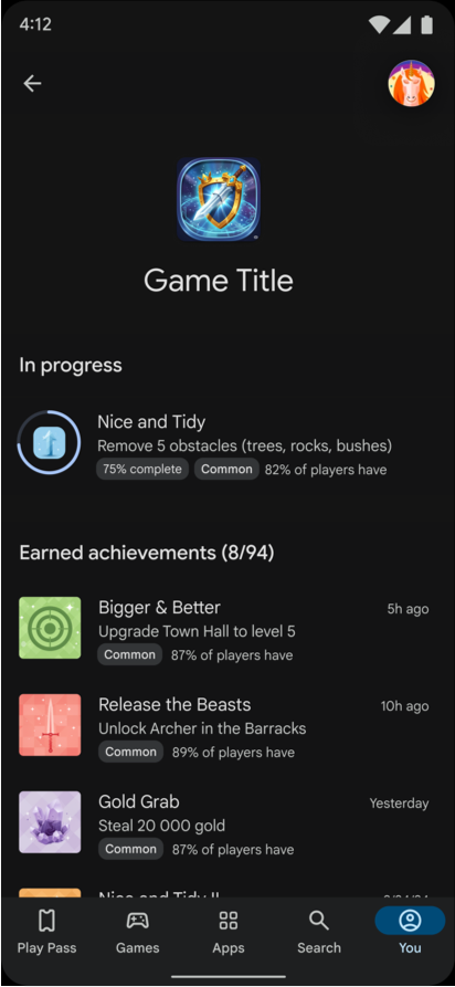 Хорошие достижения с уникальными названиями, значками и описаниями.