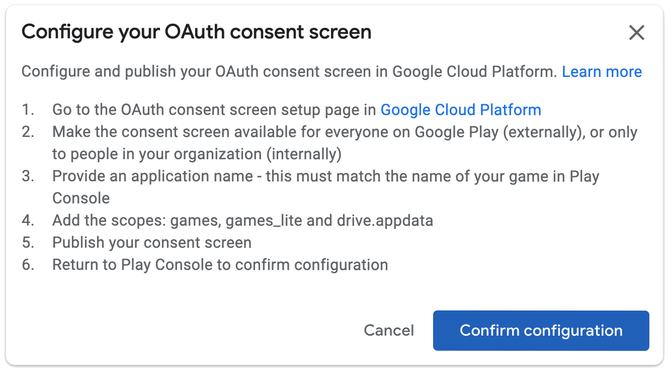 Вам будет предложено настроить экран согласия OAuth.