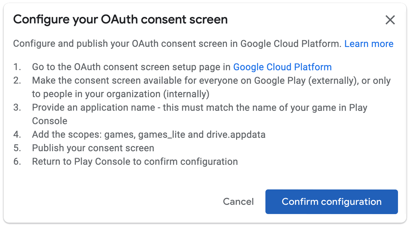 ข้อความแจ้งให้กําหนดค่าหน้าจอขอความยินยอม OAuth