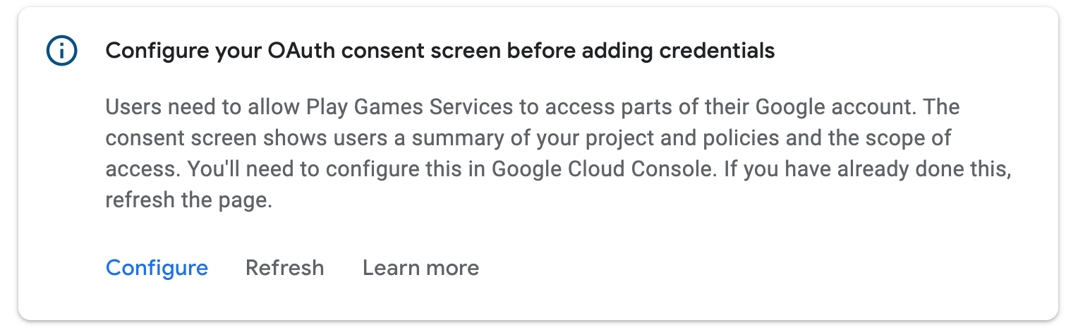 Invite de configuration de l'écran de consentement OAuth