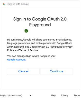 Экран согласия на добавление дополнительных областей действия OAuth.