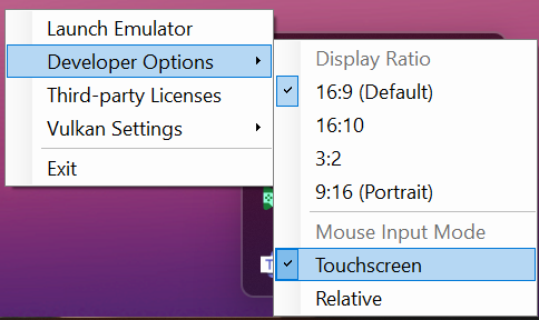 Capture d&#39;écran montrant le menu contextuel développé sur l&#39;icône de la barre des tâches HPE_Dev. Option de menu 