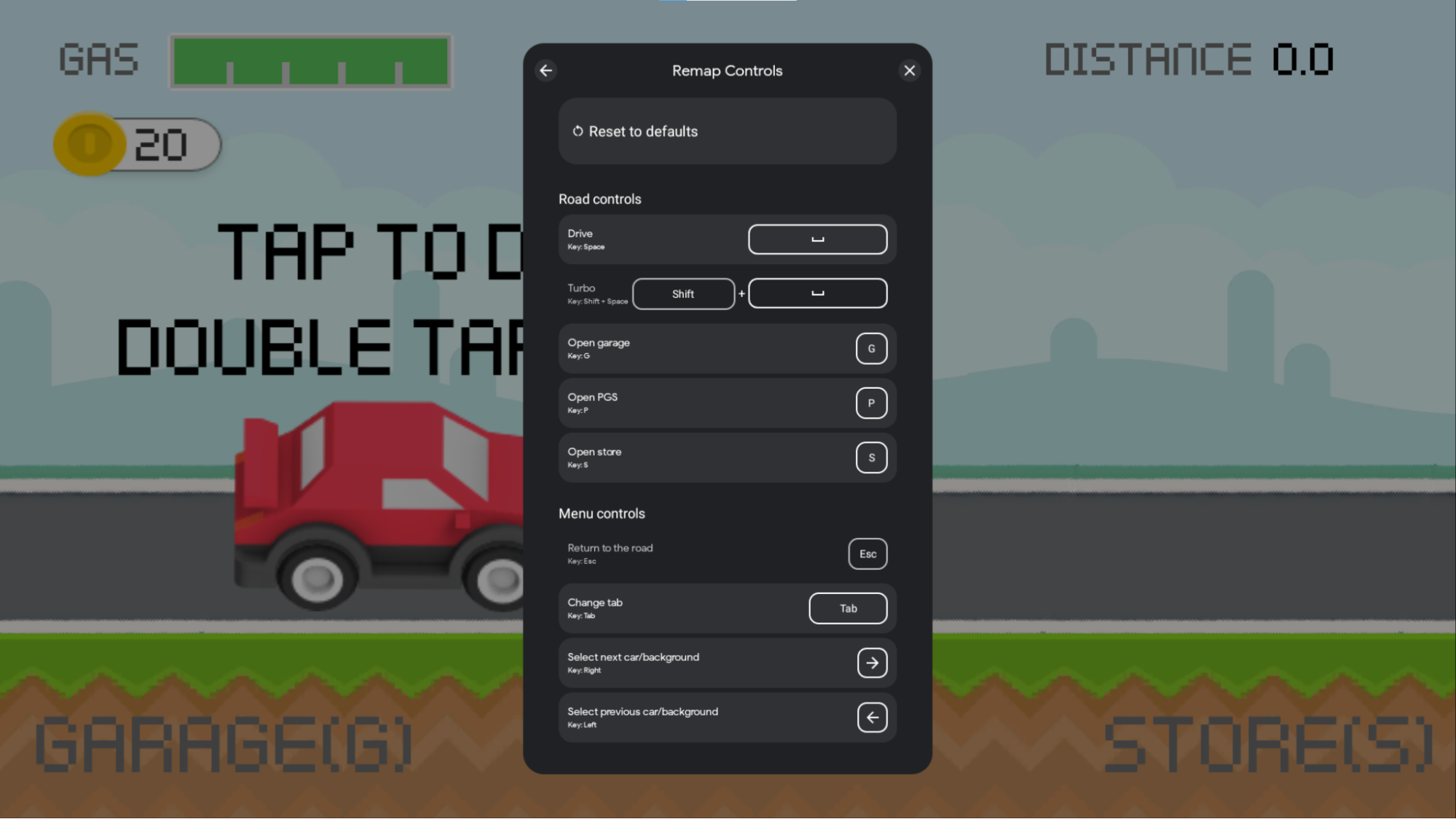 The overlay displaying an InputMap that contains the Road controls and the
Menu controls input groups.