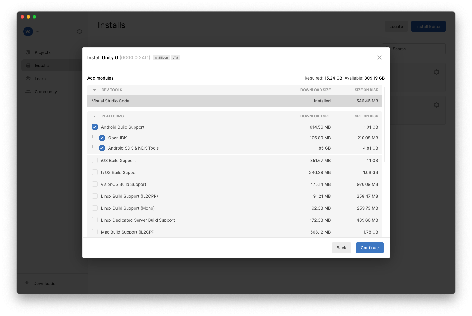 เพิ่มตัวเลือก NDK การรองรับการสร้าง Android ใน Unity Hub