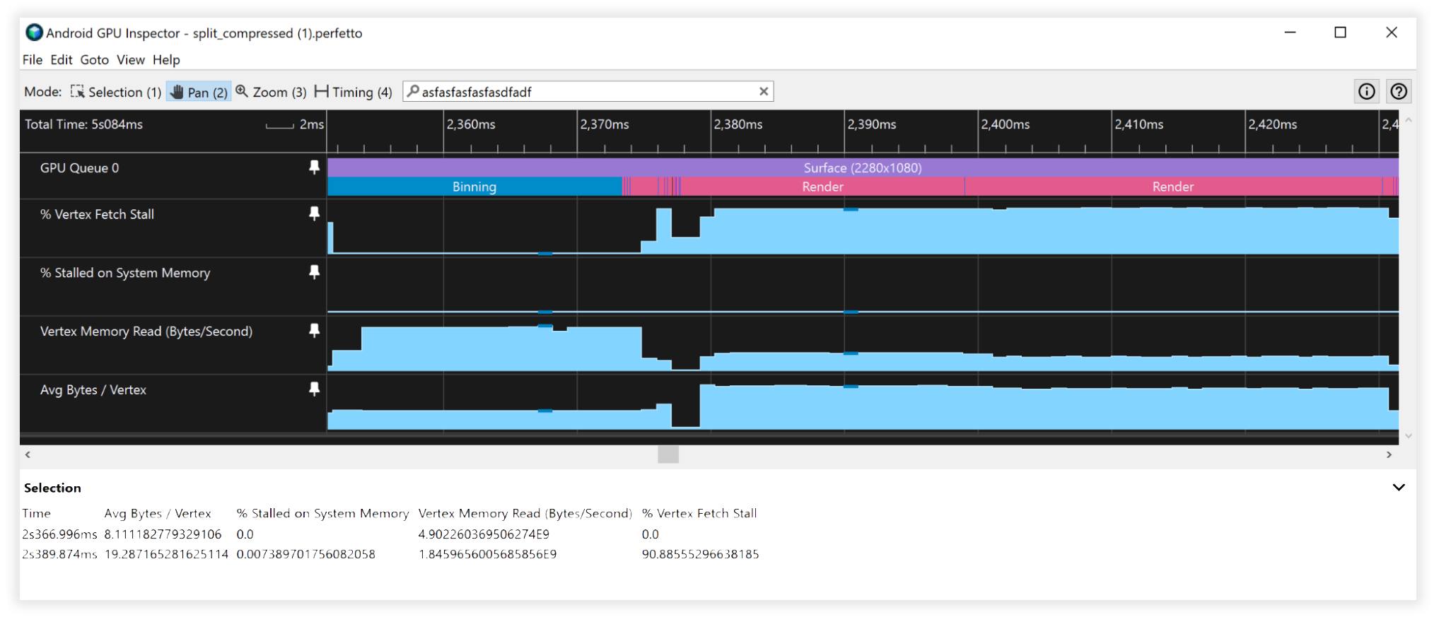 AGI mit aufgeteilten komprimierten Vertex-Streams Android GPU Inspector-Ansicht von nicht geteilten Vertex-Streams