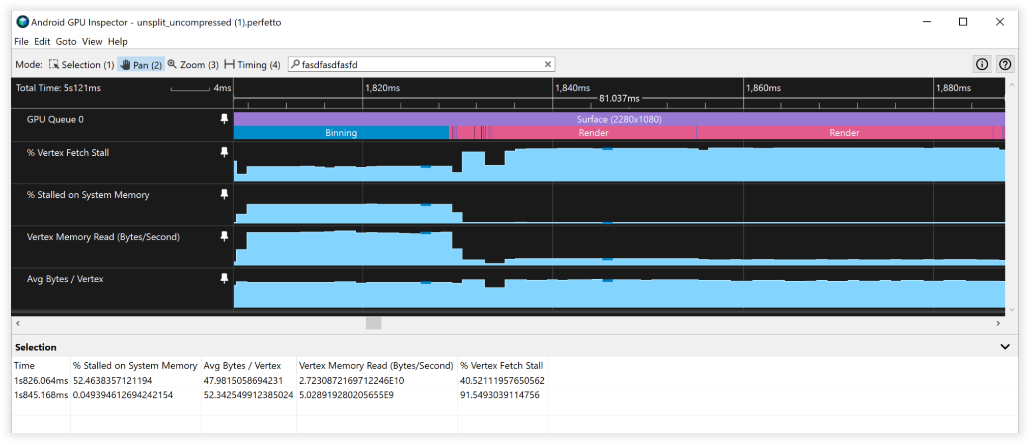 AGI con vértices sin comprimir Vista de vértices sin comprimir del Inspector de GPU de Android