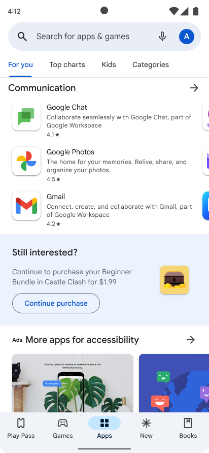 تعرض شاشة "متجر Google Play" طلبًا بإكمال عملية شراء تم التخلي عنها سابقًا