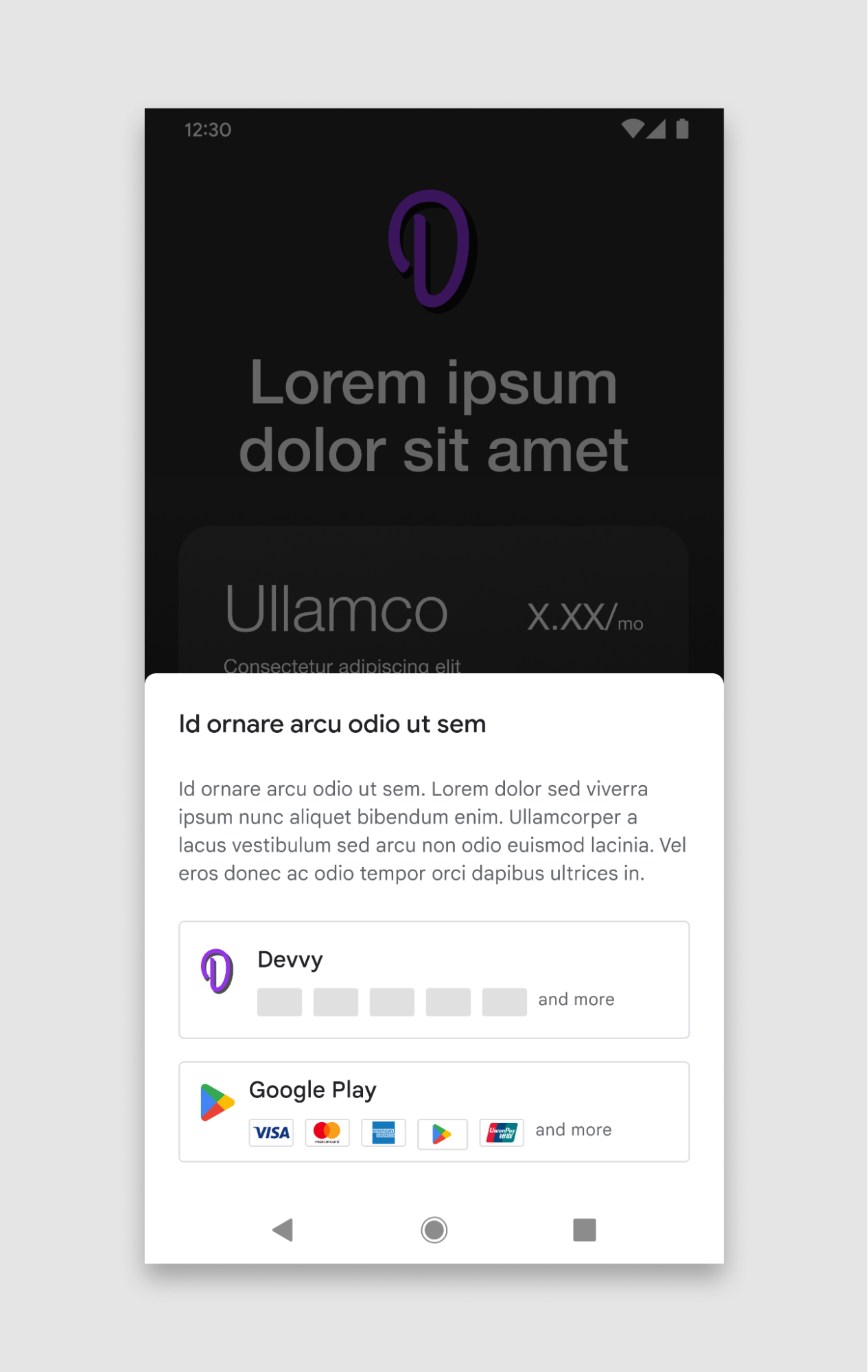 Schermata di scelta della fatturazione visualizzata da Google con fatturazione alternativa