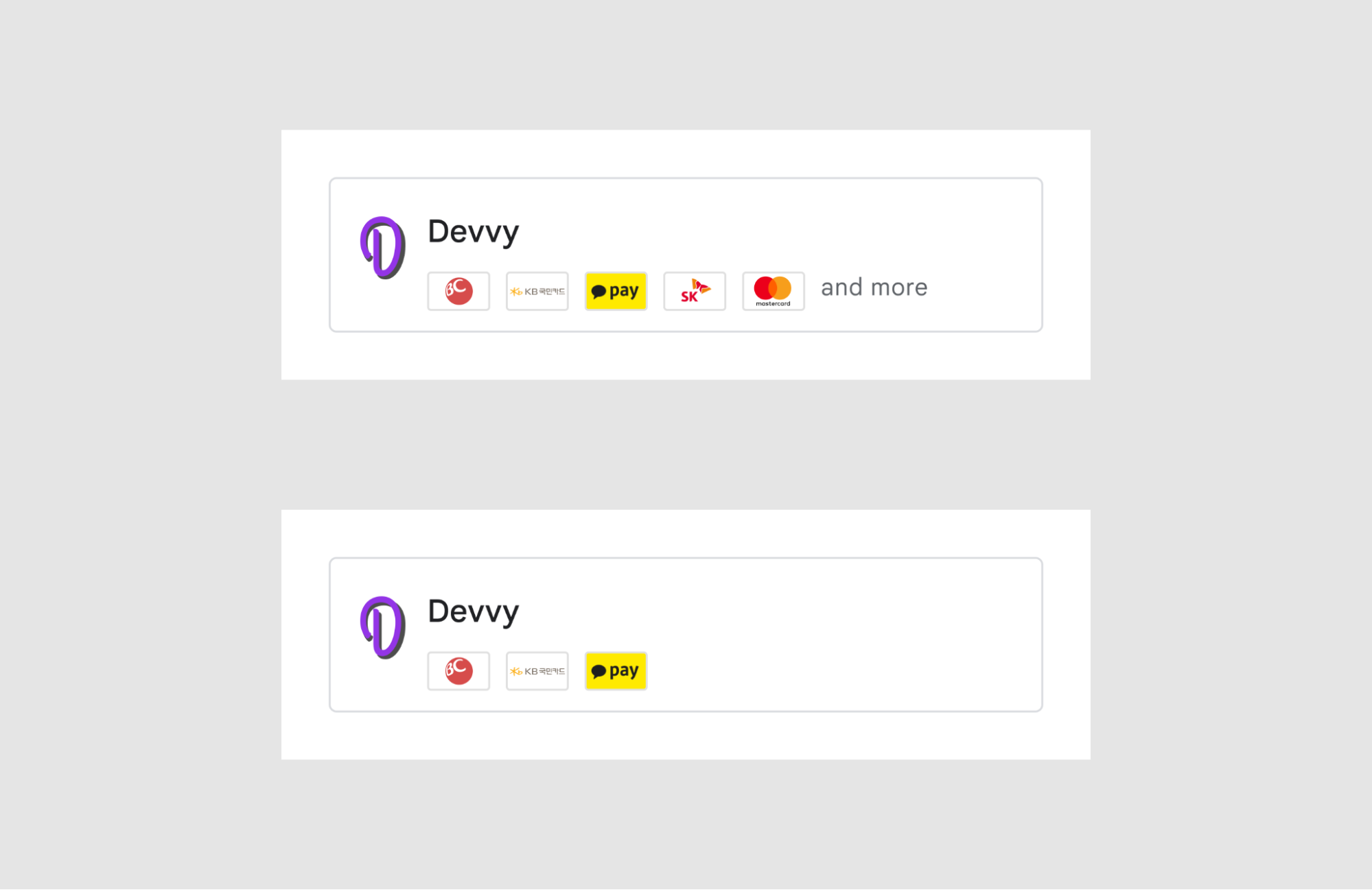 Example of payment method image asset with five card variations